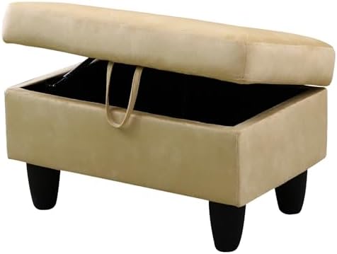 28.5'' Ottoman with Storage, Flannel Ottoman Foot Rest for Living Room Upholstered Footstool, Perfect Storage Ottoman Bench Bag Floor Chair for Bedroom or Entryway, Beige - Image 5