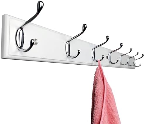 Wooden Wall Mounted Coat Rack – 35 Inch, White with 7 Silver Hooks for Entryway, Hallway, Bedroom by CreativityChangesLife