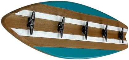 Things2Die4 Surfboard Wall Hook Rack, 28 Inch Wood and Metal, 5 Cleat Hooks - Image 2