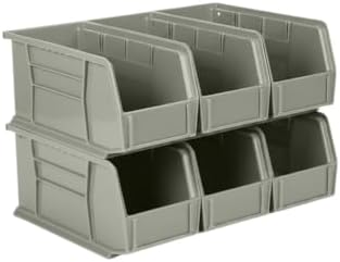 11" x 5.5" x 5" (6 Pack) Plastic Stackable Storage Bin, Gray/Brown by HudsonExchange