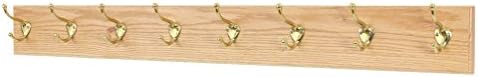 Oak Wall Mounted Coat Rack with Solid Brass Hooks 4.5" Ultra Wide (Natural, 52" x 4.5" with 10 Hooks) by PEG+AND+RAIL