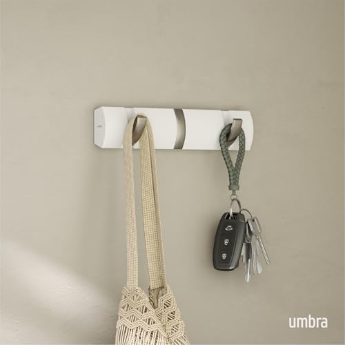 Umbra Flip Coat Rack, Wall Mount Retractable Hooks, 3-Hook, White/Nickel - Image 2