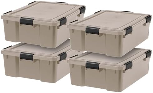 IRIS USA 4-Pack 41 Qt Storage Bins with Gasket Lids, Tan by IRISUSA