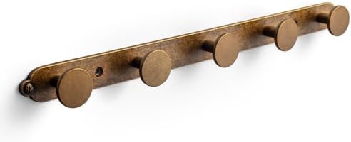 Goo-Ki Antique Brass Coat Rack Wall Mount with Keelplate Backplate, Heavy Duty Zinc Coat Hooks Wall Mounted, Vintage Rustic Hat Hanger and Towel Rack for Entryway, Mudroom, and Bathroom (5 Hooks) by Home