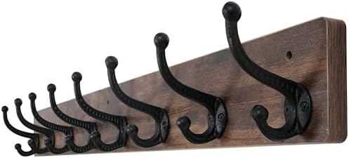 WEBI Rustic Coat Rack Wall Mount,35.43" Long 8 Cast Iron Coat Hooks Wall Mounted,Heavy Duty Wood Wall Coat Hanger Hooks for Hanging Coats,Jacket,Clothes,Backpack,Farmhouse,Rustic Brown by WEBI