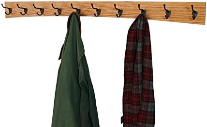 Oak Curved Back Wall Mounted Coat Rack - Bronze Hooks - Made in The USA (Golden Oak, 52" x 4.5" - 10 Hooks) - Image 2