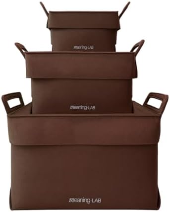 meaningLAB 3 Assorted Sizes Collapsible Felt Storage Box - 2in1 Function with Lid - Versatile Felt Storage Bins for Closet, Cube Organizer, Makeup & Basket (Brown) by meaning-LAB