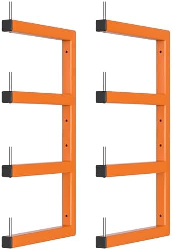 2-Pack Lumber Storage Rack, Wood Storage Racks Wall Mount, Heavy Duty Garage Wood Organizer With 4-Level System, Orange Utility Rack Organization Up 800 Lbs, Metal Lumber Shelf for Indoor and Outdoor by Riciakik
