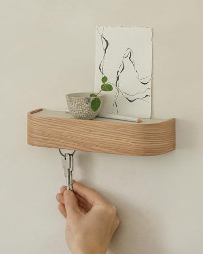 Kazai. Key Holder 'Toke' | Minimalist Key Hook Design from Berlin | Modern Key Holder Wall Mount with Wooden Shelf | Key Rack for Wall as Entryway Organizer | Oak - Image 4