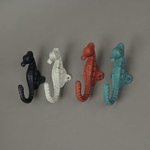 Zeckos Set of 4 Coastal Seahorse Decorative Wall Hooks, 5 Inch Coral Orange - Image 4