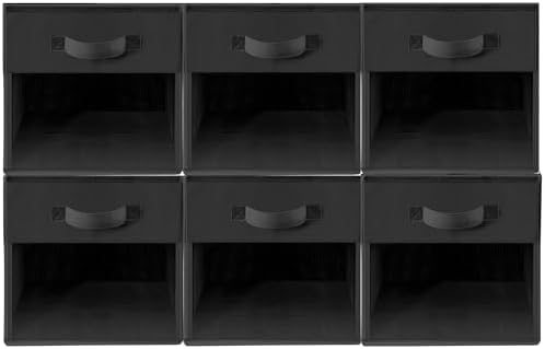 Storage Cubes with Clear Window, 11" Storage Bins, Foldable Cube Storage Box, Fabric Closet Organizers with Handles for Home, Office, Shelf, Closets, Living Room, Black, 6 Pack by Suptinwear