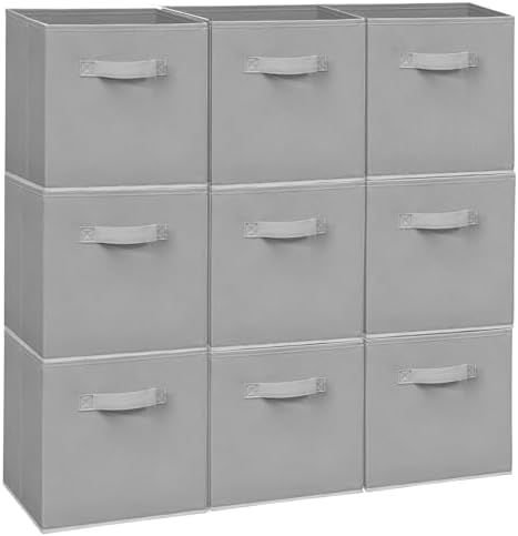 Easi Storage Cubes, 11 Inch Storage Bins, Set of 9, Foldable Fabric Cube Storage Organizer With Handles, Closet Cube Storage Bins, Collapsible Cubby Storage Organizer for Shelves,Offices, Gray by Unknown