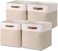 Temary Cube Storage Bins 13x13 Fabric Storage Cubes Baskets Set Of 4 Cloth Baskets for Shelf, Large Bin Empty Basket for Organizing, Shelf Basket (White&Khaki) by TEMARY