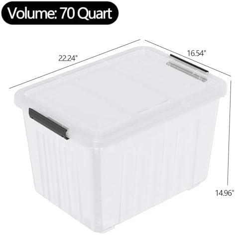 70 Quart Large Clear Plastic Storage Boxes with Wheels, 4 Packs - Image 2