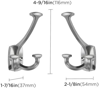 Large Wall Double-Sided Hook 10 Pack Brushed Satin Nickel Hook Decorative Heavy Duty Solid Large Coat Hooks for Towel Hanging Coats Robe Triple Coat Hook Three Prong Hook - Image 2