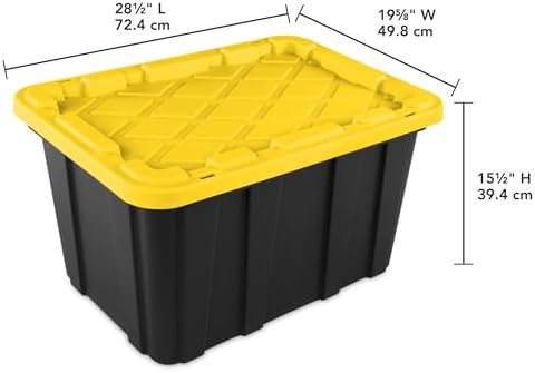 6 Pack 27 Gallon Black & Yellow Heavy-Duty Stackable Storage Bins with Lids - Image 2