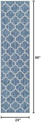 Unique Loom Trellis Collection Area Rug-Lattice Design, Moroccan Inspired for Indoor/Outdoor Décor, 2' 0" x 8' 0" Runner, Navy Blue/Gray - Image 3