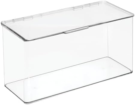 mDesign Plastic Stackable Playroom/Gaming Storage Organizer Bin Box with Hinged Lid for Drawer or Cabinet - Organize Electronics, Crayons, Games, Blocks, Toys, Lumiere Collection - 2 Pack - Clear by mDesign