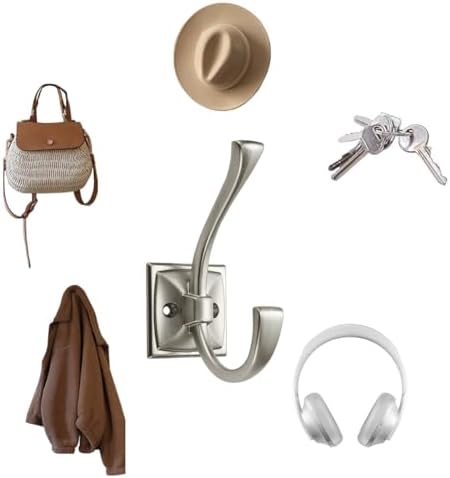 10 Pack Decorative Heavy Duty Towel Hooks for Hanging Robe Double Satin Nickel Coat Hooks Wall Mounted with Screws for Key, Towel, Bags, Cup, Hat - Image 3