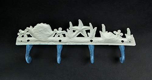Zeckos Seahorse Wall Hook Rack, 15 Inch Blue and White Cast Iron - Image 5