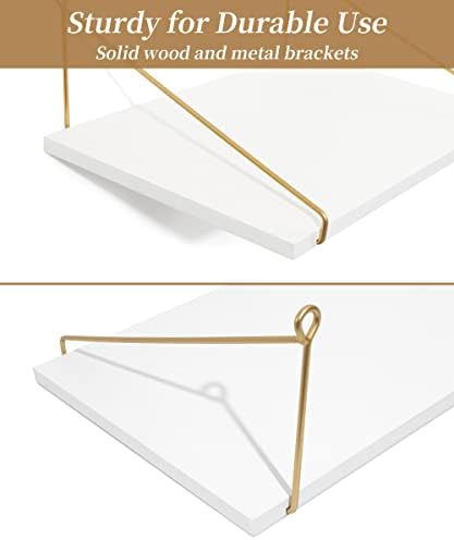 Afuly Floating Shelves for Wall, 12 Inch Deep Gold White Shelf, Set of 2 - Image 4