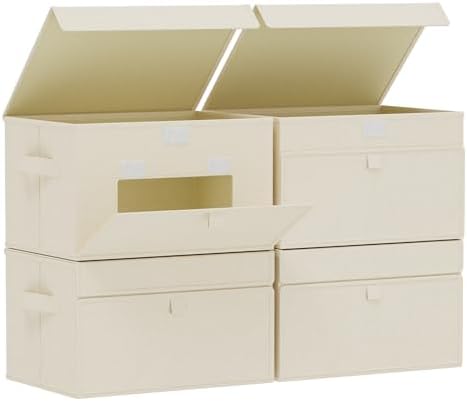 Foldable Storage Bins with Cloth Handle,13x9.1x7.9in,Beige,4 Pack by Unknown