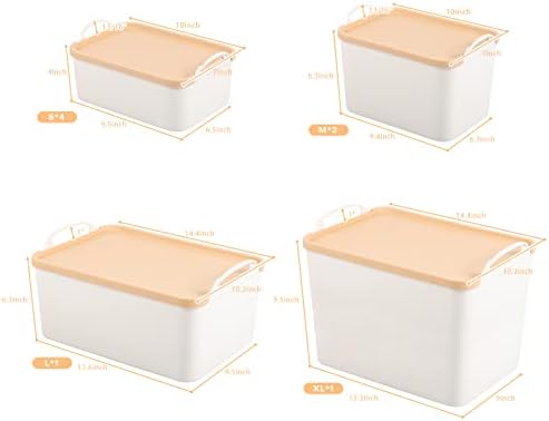 ANMINY White Plastic Storage Bins Baskets with Lids, 8-Pack, 1XL+1L+2M+4S - Image 6