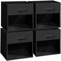 Easi 13 inch Cube Storage Bins, 4 Pack Collapsible Storage Cubes With Window, Clear Cubby Storage Bins for Shelves, Large Closet Storage Baskets Cubes Organizer for Home Organization, Black by Unknown