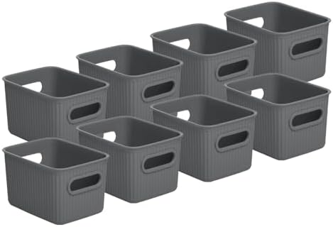 Superio Decorative Plastic Basket Open Home Storage Bins Organizer Baskets, Small, Grey (8 Pack) Container Boxes for Organizing Closet Storage Bins for Shelves Drawer Shelf, 1.5 Liter by Superio