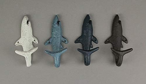Zeckos Set of 4 Shark Tail Wall Hooks, 5.25 Inch Wide Nautical Tones - Image 3