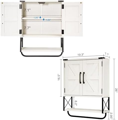 RUSTOWN Farmhouse Medicine Cabinet with 2 Barn Door & Towel Bar Rack - Image 3