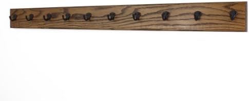PegandRail Oak Wall Mounted Coat Rack with Aged Bronze Singular Style Hooks 4.5" Ultra Wide (Walnut, 52" x 4.5" with 10 Hooks) by PEG+AND+RAIL