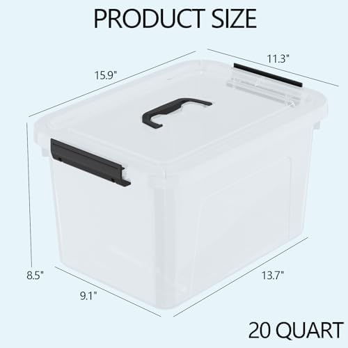 Wekioger 20 Quart Clear Plastic Lidded Storage Box with Latch Handle 4 Pack - Image 3