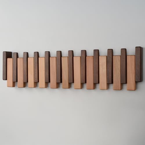 Beech Piano Key Coat Rack with 10 Flip Hooks - Image 4