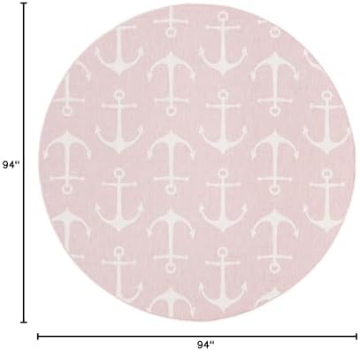 Unique Loom Outdoor Coastal Collection Area Rug - Ahoy (7' 10" Round, Pink/ Ivory) - Image 2
