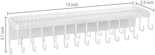 MyGift White Metal Wall-Mounted Jewelry Hanging Shelf with 26 Necklace Hooks, Set of 2 - Image 4