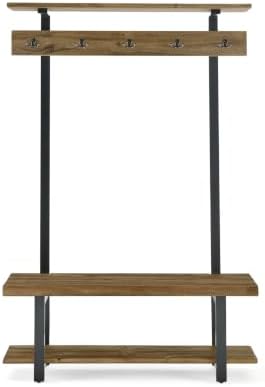 Pomona Solid Wood Entryway Hall Tree with Shoe Bench, Rustic Brown, 48 Inch - Image 6