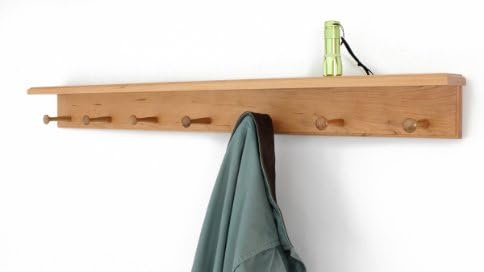 Cherry Peg Rack with Shelf -Handcrafted in the USA (Natural, 35" with 6 pegs) - Image 2