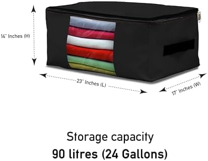 Covers & All Storage Bags, 90 litres Large size Space Saver bags Heavy Duty Storage Organizer Multipurpose, 12 Oz Waterproof UV-Resistant & Tear-Proof (23"L x 17"W x 14"H Inches, Black, Pack of 3) - Image 2