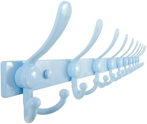 Dseap Coat Rack Wall Mount 37 Inch, Heavy Duty 12-Gauge Base vs Flimsy 1mm, Double-Thick Solid Anti-Snap Hooks, 16” Stud-Mount, Stainless Steel 10-Hook Hanger for Closet Entryway, Blue by Dseap
