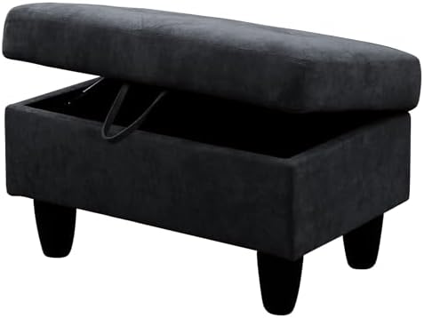 28.5'' Ottoman with Storage, Linen Ottoman Foot Rest for Living Room Upholstered Footstool, Perfect Storage Ottoman Bench Bag Floor Chair for Bedroom or Entryway, Black Grey - Image 6