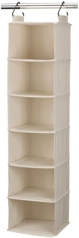 Household Essentials Cedarline 6‑Shelf Hanging Closet Organizer in Heavy‑Duty Cotton Canvas, Cream by HouseholdEssentials