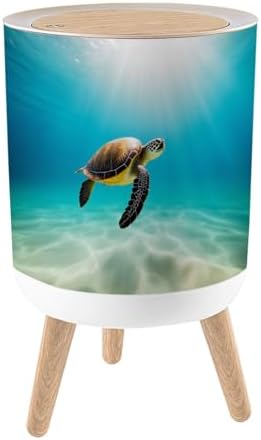 Trash Can with Lid Beautiful Hawaiian Green Sea Turtle Small Garbage Can with Legs Waste Bin Press Cover Wastebasket for Kitchen Bathroom Living Room 7L/1.8 Gallon by Unknown