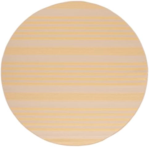 SAFAVIEH Courtyard Collection 6'7" Round Gold/Beige CY6062 Stripe Indoor/ Outside Waterproof Easy cleansingPatio Backyard Mudroom Area Mat - Image 3