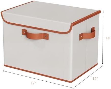 Univivi Fabric Storage Bins with Lid, Stackable Storage Box, Beige, 3 PCS - Image 2