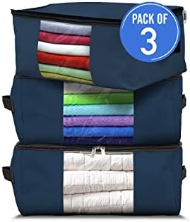 Covers & All Storage Bags, 90 litres Large size Space Saver bags Heavy Duty Storage Organizer Multipurpose, 12 Oz Waterproof UV-Resistant & Tear-Proof (23"L x 17"W x 14"H Inches, Blue, Pack of 3) by CoversAll