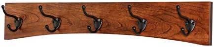 Solid Cherry Arched Wall Mounted Coat Rack Bronze Hat & Coat Hooks - Made in The USA (Mahogany, 25.5" x 4.5" with 5 Hooks) by PEG+AND+RAIL