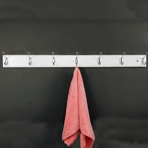 Wooden Wall Mounted Coat Rack – 35 Inch, White with 7 Silver Hooks for Entryway, Hallway, Bedroom - Image 7