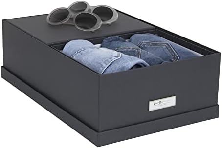 Bigso Box of Sweden Set of 3 Storage Boxes with Lids - Organiser Box for Clothes, Office Equipment and More - Wardrobe Storage Boxes with Labels for Bedding or Seasonal Clothing - Dark Grey - Image 3