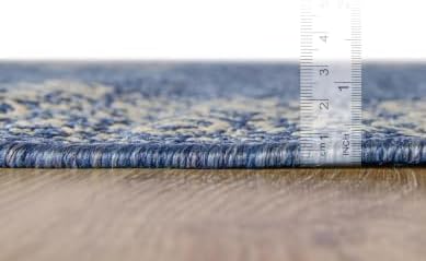 Unique Loom Outdoor Border Collection Area Rug - Floral Border (13' Square, Blue/ Ivory) - Image 5